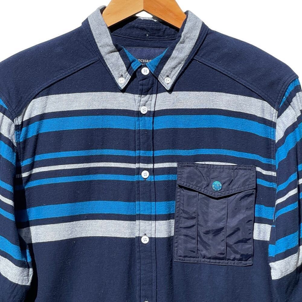 SCOTCH & SODA Men’s Amsterdams Blauw Wool Blend Striped Flannel Shirt - Picture 4 of 6